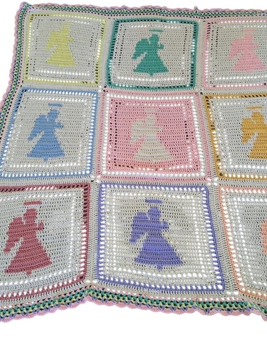 Handmade Other - Handmade Crochet Angels Afghan Blanket Colorful Granny Squares Pastel 61" Baby